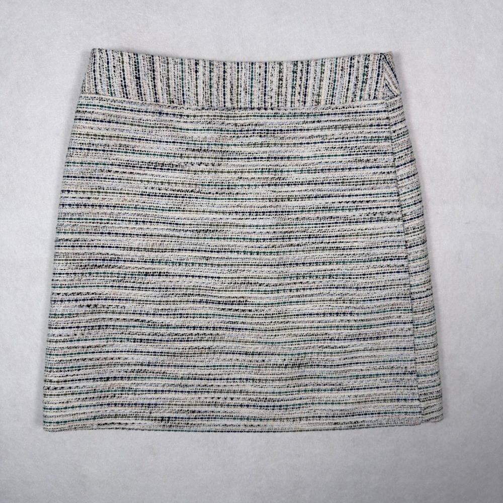 LOFT Textured Multi-Color Tweed A-Line‎ Mini Skirt Cream Navy Teal